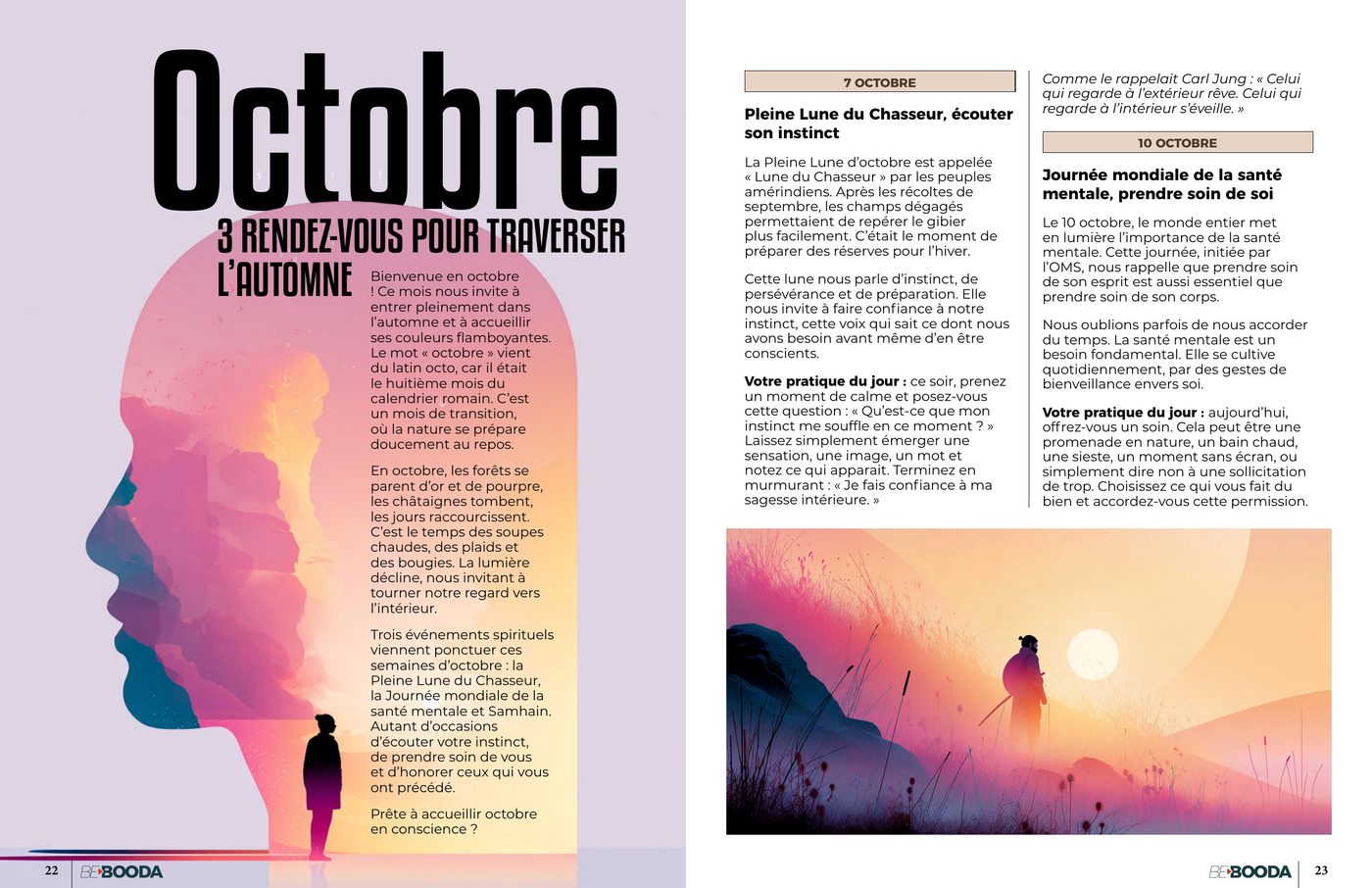Double page de Bebooda Mag n°19 : octobre, trois rendez-vous pour traverser l'automne